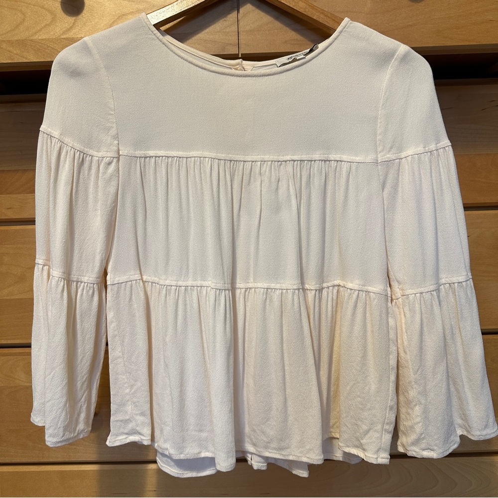 Women's Cream Tiered Long-Sleeve Blouse